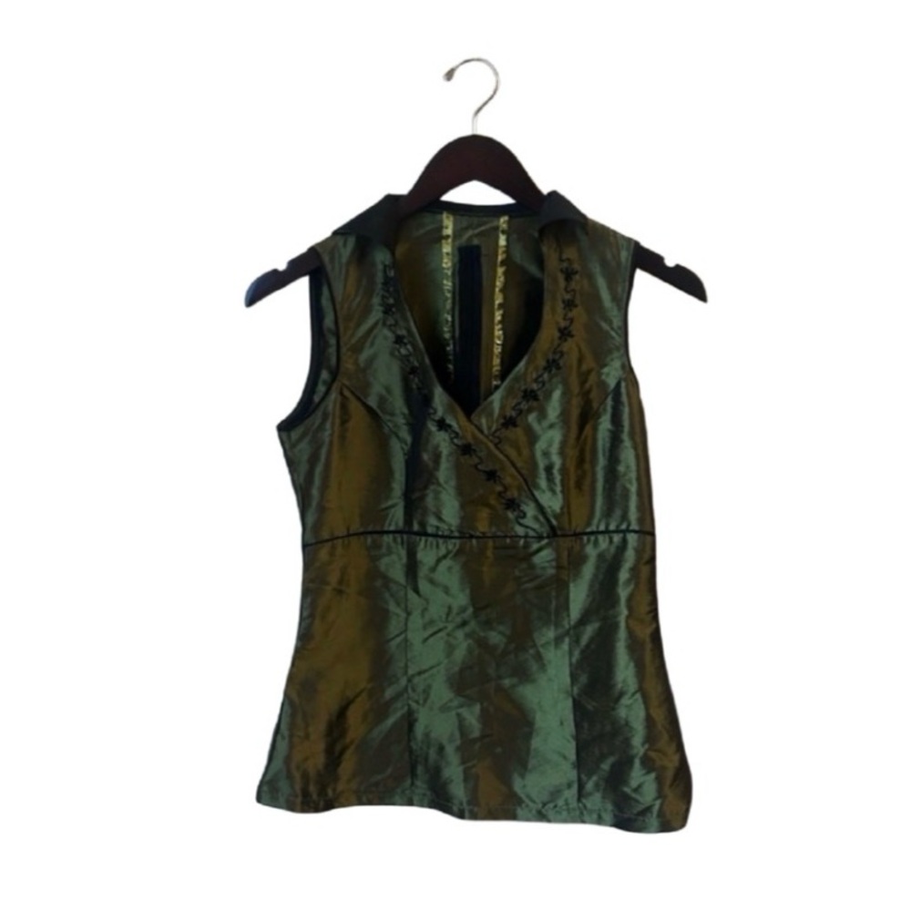 vintage y2k green embroidered floral sleeveless top chartreuse